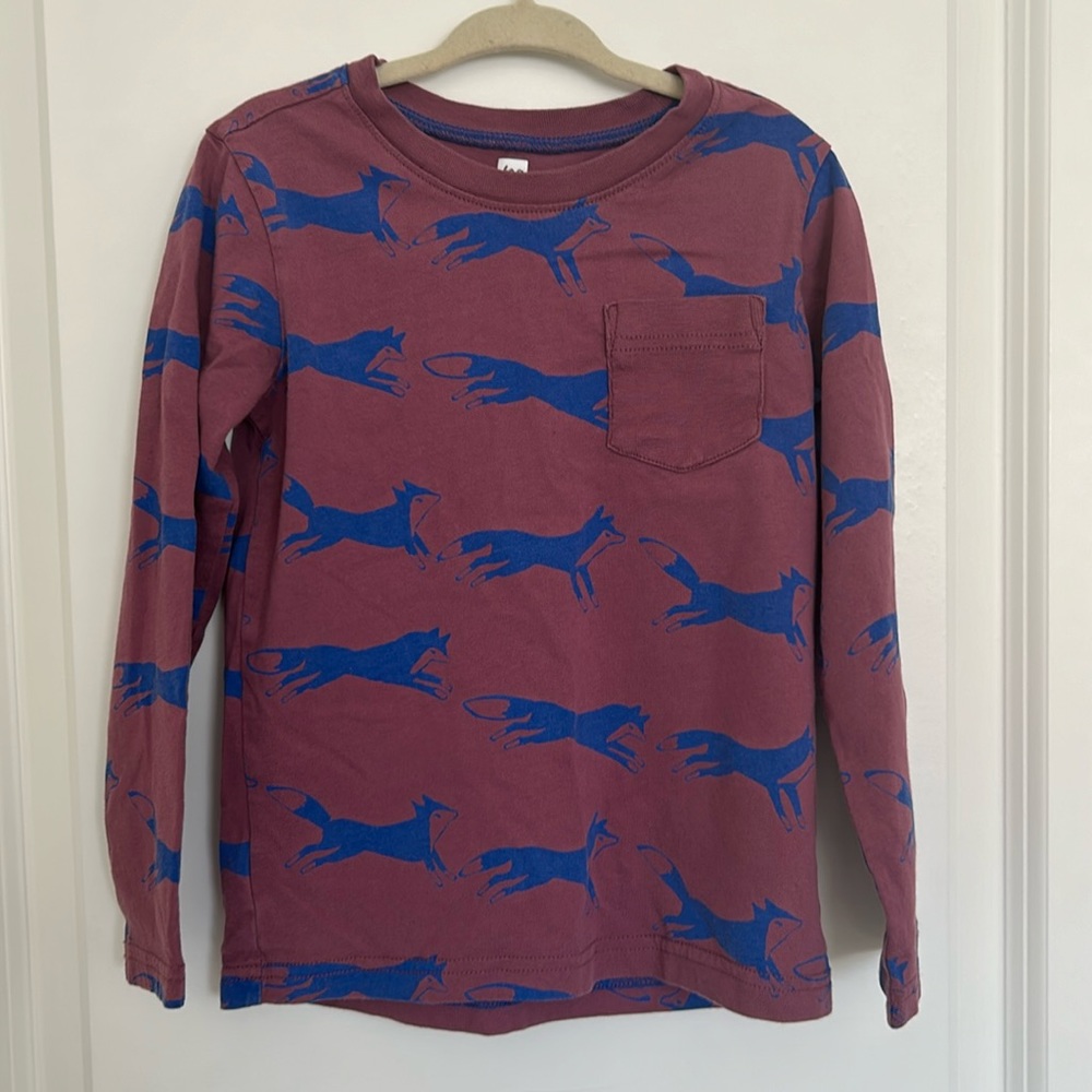 Tea Collection Toddler Little Boys Red Blue Fox Long Sleeve Size 5